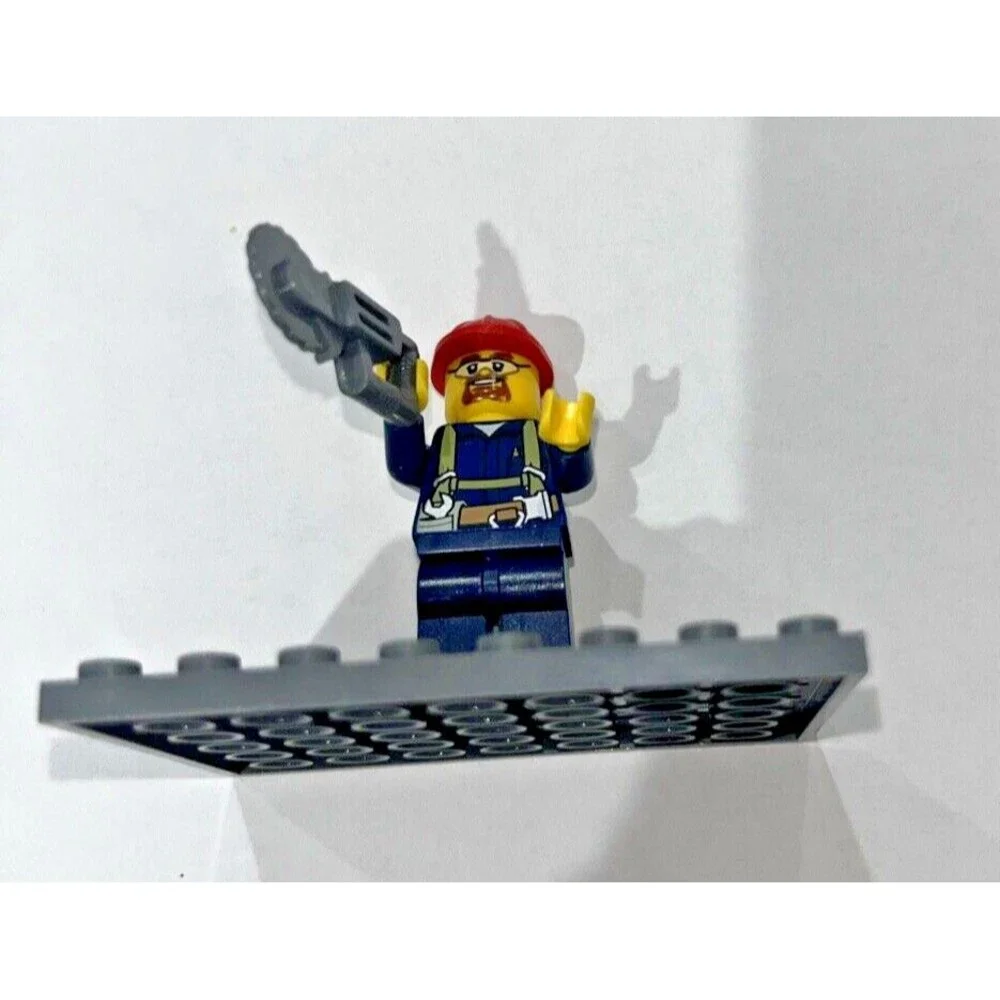 Lego Minifig Construction Worker with Red Helmet and Saw